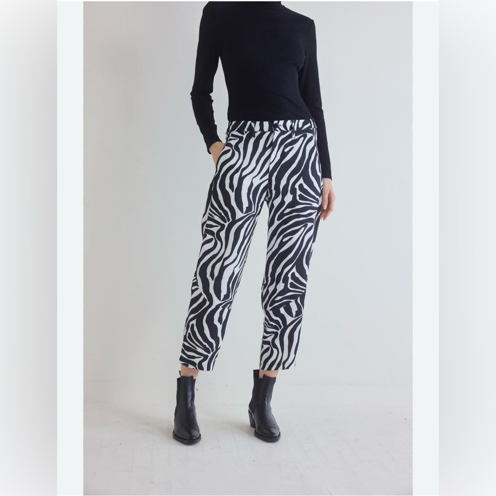 Wide Leg Zebra Print Pants - Black & White